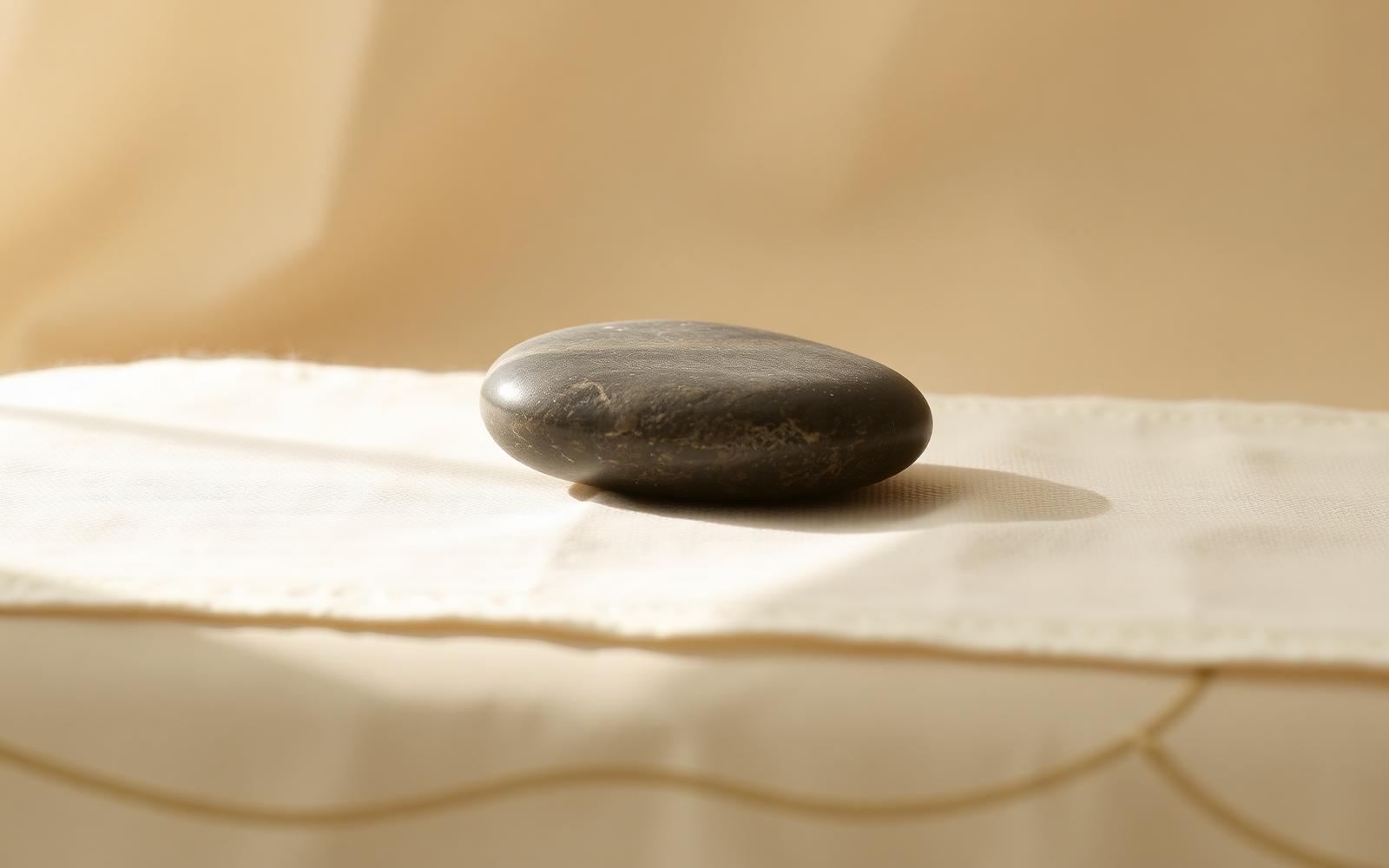 Smooth stone on linen representing calm and focus in Brainspotting therapy